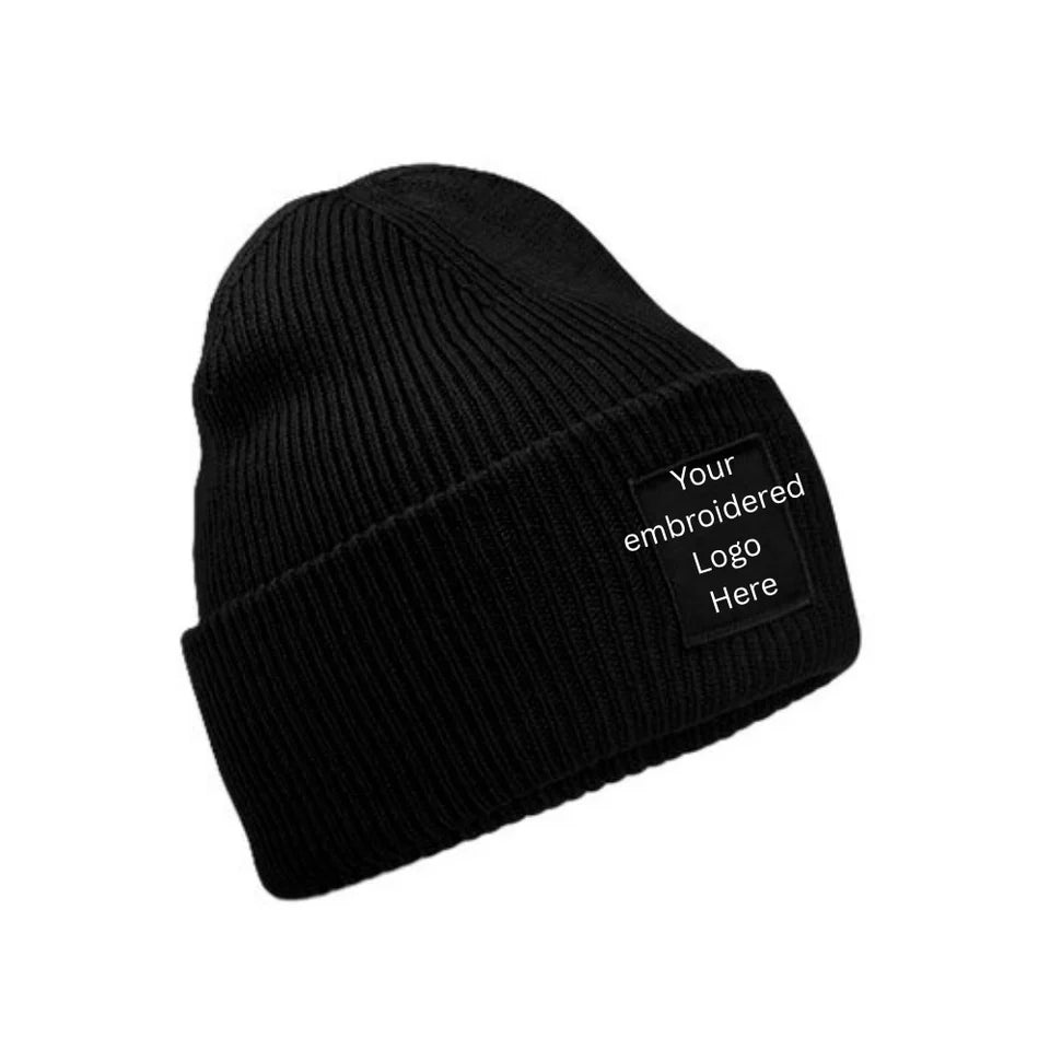 Embroidered Deep Cuffed Tonal Patch Beanie